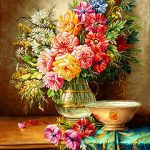 نخ و نقشه تابلوفرش طرح رزهای گلدان شیشه ای