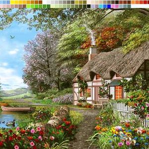 نخ و نقشه تابلوفرش طرح کلبه بهاری