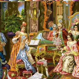 نخ و نقشه تابلوفرش طرح پیانو زن جوان