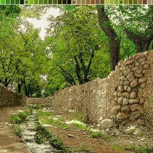 نخ و نقشه تابلوفرش طرح کوچه باغ و دیوار های سنگی