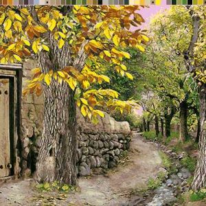 نخ و نقشه تابلوفرش طرح پیچ و خم کوچه باغ2