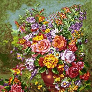 نخ و نقشه تابلوفرش طرح باغ و گلدان