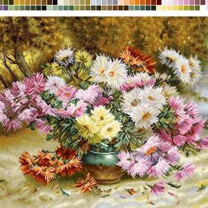 نخ و نقشه تابلوفرش طرح گل های زیبای گلدان