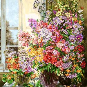 نخ و نقشه تابلوفرش طرح گلدان های شیشه ای