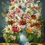 نخ و نقشه تابلوفرش طرح گل های گلدان آبی