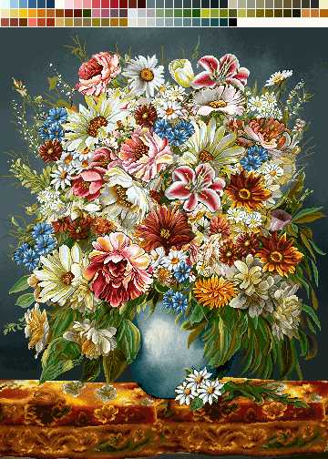 نخ و نقشه تابلوفرش طرح گل های گلدان آبی