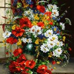 نخ و نقشه تابلوفرش طرح گل های سفید و قرمز