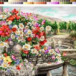 نخ و نقشه تابلوفرش طرح گلدان و باغ