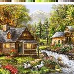 نخ و نقشه تابلوفرش طرح دهکده و رودخانه