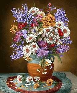 نخ و نقشه تابلوفرش طرح گل و گلدان 4864