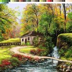 نخ و نقشه تابلوفرش طرح کلبه کنار رودخانه