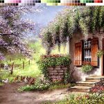 نخ و نقشه تابلوفرش طرح کلبه روستایی