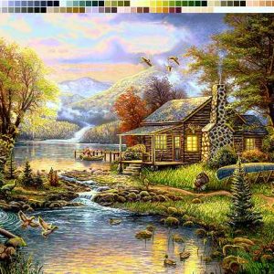 نخ و نقشه تابلوفرش طرح کلبه و برکه