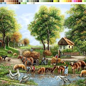 نخ و نقشه تابلوفرش طرح برکه ی حیوانات