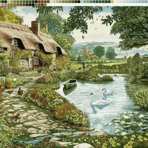 نخ و نقشه تابلوفرش طرح کلبه و رودخانه بزرگ