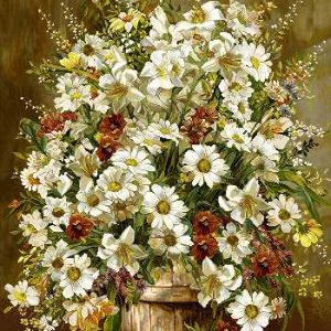 نخ و نقشه تابلوفرش طرح گل های سفید