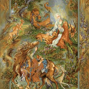 نخ و نقشه تابلوفرش طرح ضامن آهو