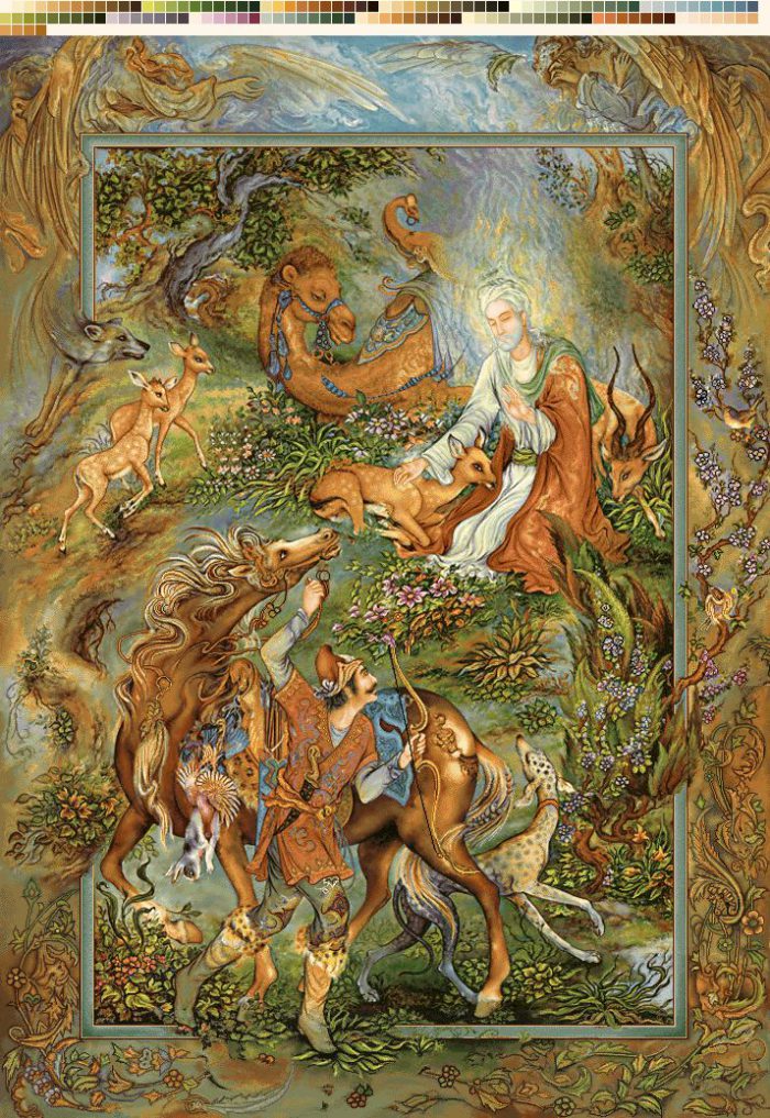 نخ و نقشه تابلوفرش طرح ضامن آهو