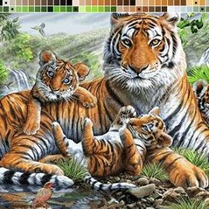 نخ و نقشه تابلوفرش طرح ببر و توله ها