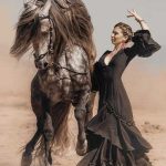 نخ و نقشه تابلوفرش طرح زن سیاهپوش و اسب