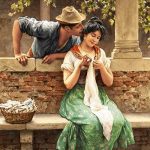 نخ و نقشه تابلوفرش طرح عاشقان ونیز