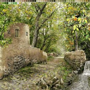 نخ و نقشه تابلوفرش طرح برجک کوچه باغ1