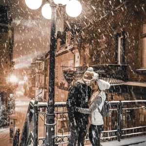 نخ و نقشه تابلوفرش طرح عشق زیر بارش برف