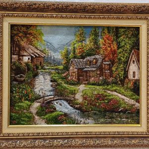 تابلو فرش دستباف کلبه کنار رودخانه