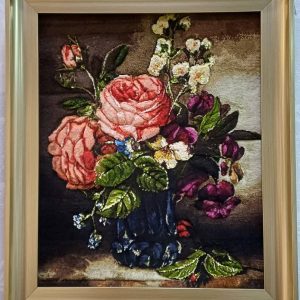 تابلو فرش دستباف گلدان گل رز