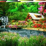 نخ و نقشه تابلوفرش طرح آبشار بهاری گل سرخ