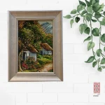 تابلو فرش دستباف طرح کلبه و جنگل